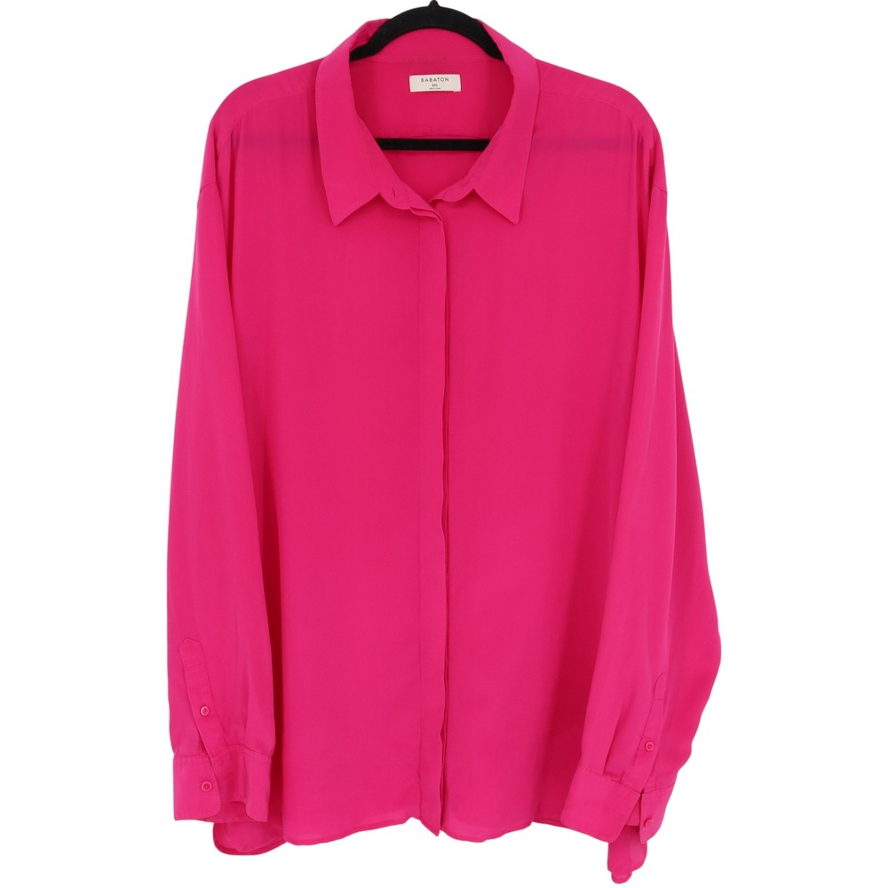 Aritzia Babaton Womens 100% Silk Button Up Blouse Sz 2XL Pink Long Sleeve Shirt
